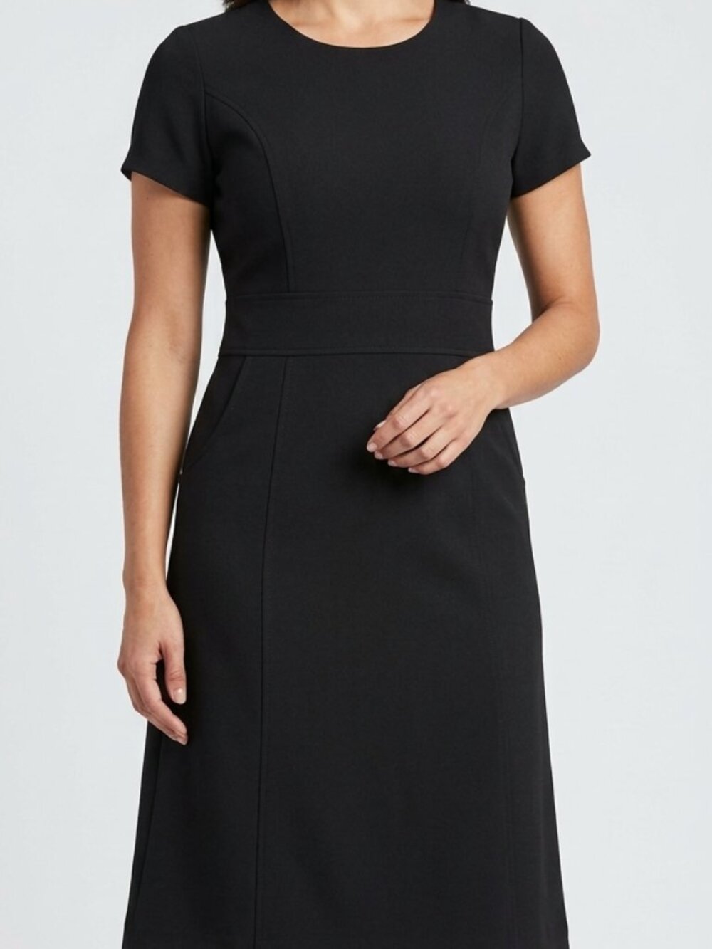 Scottevest Black Deborah Short-Sleeve Fit-and-Flare Midi Dress Size L NWT